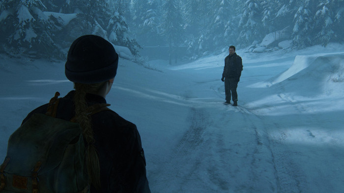 Schnee und Eis am Boden wirken auf der PS5 feiner aufgelöst ... (Bild: Naughty Dog/Screenshot: Golem.de)