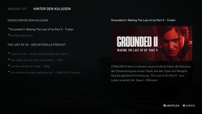 Unter anderem diese Inhalte bietet das Making-of auf der Playstation 5. (Bild: Naughty Dog/Screenshot: Golem.de)