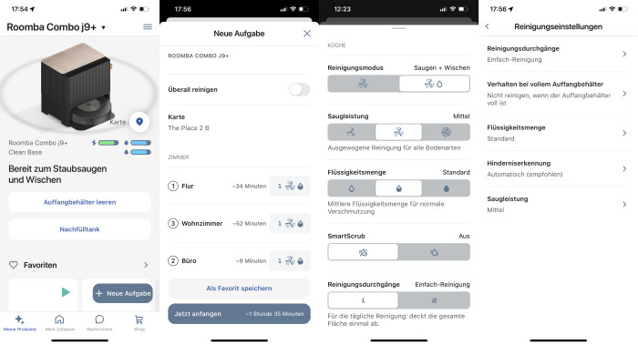 Die iRobot-App ist übersichtlich, einfachbar bedienbar und mit nützlichen Funktionen ausgestattet, erweist sich im Test aber als instabil. (Screenshots: Berti Kolbow-Lehradt)