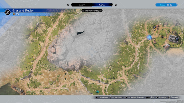 Auf der Übersichtskarte sind anfangs nur wenige Symbole - später werden es immer mehr. (Bild: Square Enix/Screenshot: Golem.de)