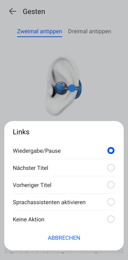 Die meisten Funktionen gibt es f&uuml;r die Doppeltipp-Geste. (Bild: Huawei/Screenshot: Golem.de)