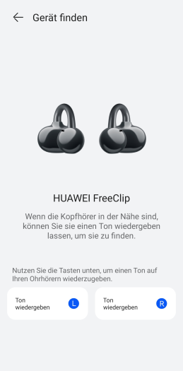 Falls die Freeclip verlegt wurden, kann man sie aus der AI-Life-App heraus klingeln lassen. (Bild: Huawei/Screenshot: Golem.de)