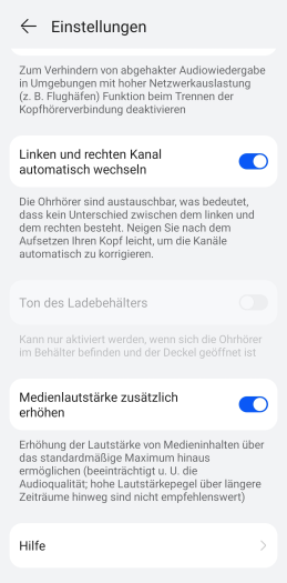 In der AI-Life-App f&uuml;r Android k&ouml;nnen wir eine Lautst&auml;rke-Erh&ouml;hung aktivieren. (Bild: Huawei/Screenshot: Golem.de)