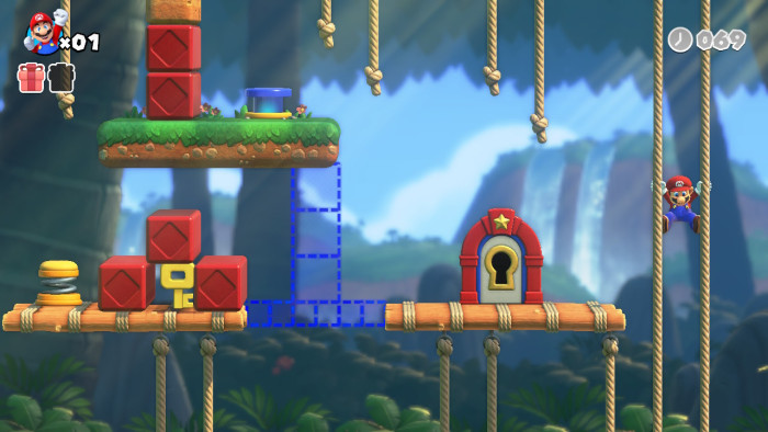 Im Dschungel kann Mario an Seilen hoch- und runtersausen. (Bild: Nintendo/Screenshot: Golem.de)