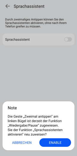 Wenn wir die Sprachsteuerung für die Eyewear 2 nutzen wollen, hat das Auswirkungen auf die Steuerung der Brille. (Bild: Huawei/Screenshot: Golem.de)