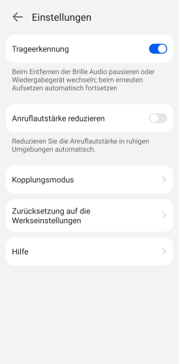 Die Trageerkennung der Eyewear 2 lässt sich abschalten. (Bild: Huawei/Screenshot: Golem.de)