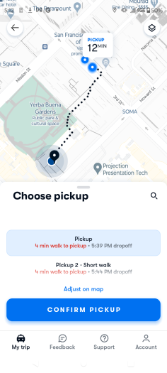 Oft können wir unter mehreren Abholzonen wählen. (Bild: Waymo/Screenshot: Golem.de)
