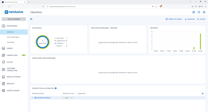 Die Webkonsole von Netclusive gibt Auskunft über alle Statusmeldungen und konfiguriert den Cloud-Speicher. (Bild: Erik Baerwaldt)