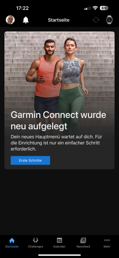 Dieser Bildschirm begrüßt die Anwender beim ersten Start der neuen Version von Garmin Conect. (Bild: Garmin/Screenshot: Golem.de)