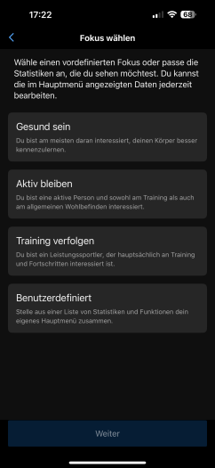 Hier kann man aussuchen, was besonders wichtig ist. (Bild: Garmin/Screenshot: Golem.de)