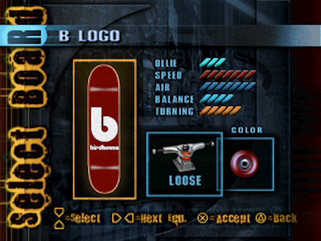 Vor jeder Runde wählen wir unser Skateboard mit verschiedenen Motiven und Werten aus. (Quelle: Moby Games)