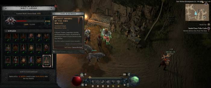 Wir sammeln Ruf bei den Eisenwölfen für mehr Belohnungen. (Screenshot: Oliver Nickel, Golem.de)