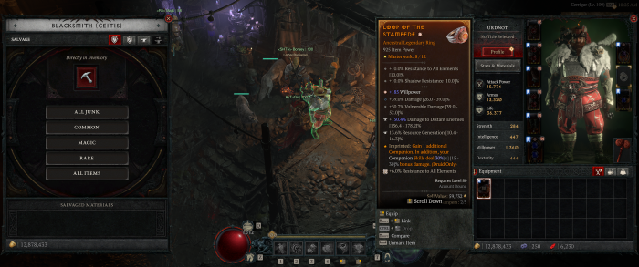 Manche Gegenstände werden mit größeren Affixes fallen gelassen - erkennbar an dem Stern. (Screenshot: Oliver Nickel, Golem.de)