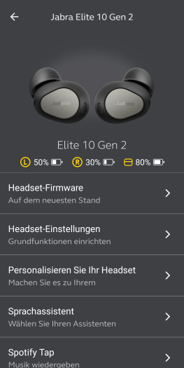 Bei den Elite 10 Gen 2 können wir viele Einstellungen vornehmen. (Bild: Jabra/Screenshot: Golem.de)