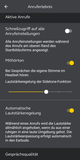 Rund um die Telefonie können wir bei den Elite 10 Gen 2 ungewöhnlich viel einstellen. (Bild: Jabra/Screenshot: Golem.de)