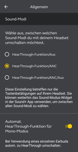 Jabra bietet eine Konfiguration des ANC-Transparenz-Befehls. (Bild: Jabra/Screenshot: Golem.de)