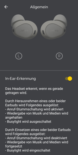 Die Ohrerkennung der Elite 10 Gen 2 kann bei Bedarf komplett abgeschaltet werden. (Bild: Jabra/Screenshot: Golem.de)