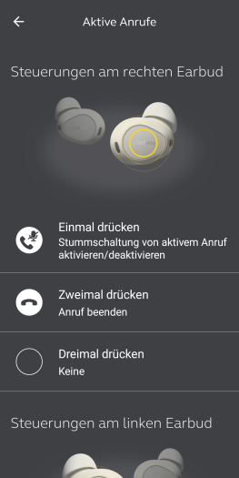 Bei laufenden Anrufen ist eine andere Tastenbelegung möglich. (Bild: Jabra/Screenshot: Golem.de)