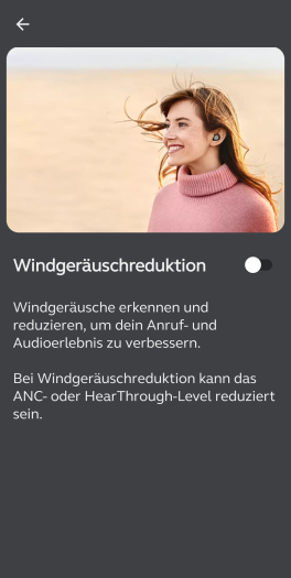 Bei uns brachte die zuschaltbare Windgeräuschreduktion keine weitere Verbesserung. (Bild: Jabra/Screenshot: Golem.de)
