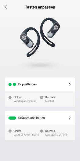 Die Sensorflächen der Openfit Air lassen sich nur in Grenzen anpassen. (Bild: Shokz/Screenshot: Golem.de)
