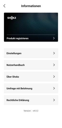 Die Shokz-App bietet nur wenige Einstellungen. (Bild: Shokz/Screenshot: Golem.de)