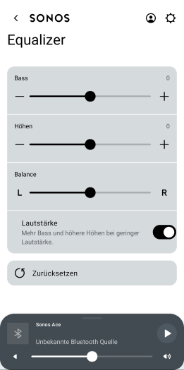 Der Ace-Equalizer hat weniger Optionen und keine Voreinstellungen, wie es Sony anbietet. (Bild: Sonos/Screenshot: Golem.de)