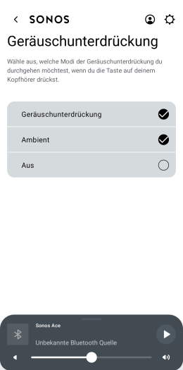 Lediglich die Steuerung für den ANC-Betrieb lässt sich anpassen. (Bild: Sonos/Screenshot: Golem.de)