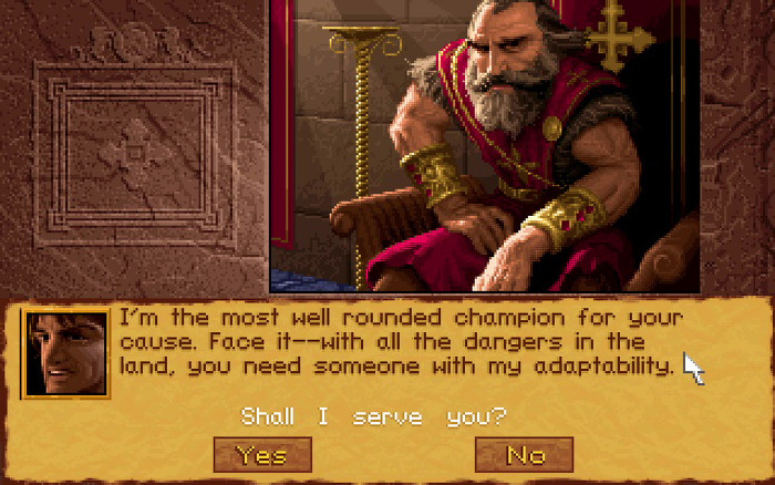 Wenn König Richard nach einem Helden ruft und dabei klingt wie Captain Picard aus Star Trek: The Next Generation höchstpersönlich, dann stehen gleich vier potenzielle Kandidaten bereit! (Quelle: Westwood Studios / Screenshot: Medienagentur Plassma)