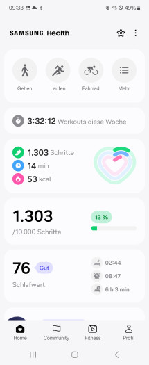 Die Tagesübersicht in der Samsung-Health-App (Bild: Samsung/Screenshot: Golem.de)