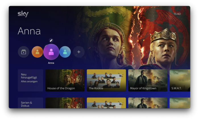 Benutzeroberfläche von Sky Stream (Bild: Sky)