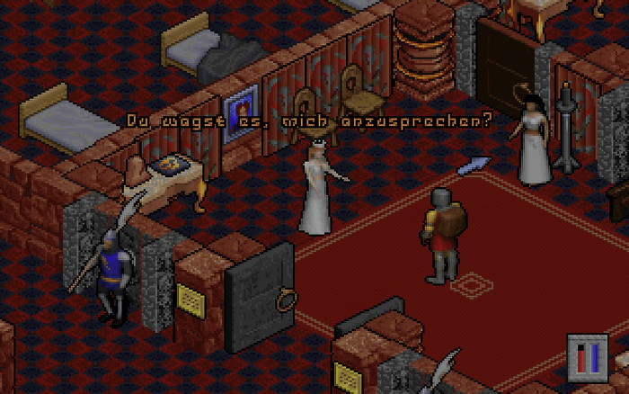 Mordea ist wieder einmal schlecht gelaunt und knurrt nun auch den Avatar an, sobald er sie anspricht. (Quelle: Origin Systems/Medienagentur Plassma)