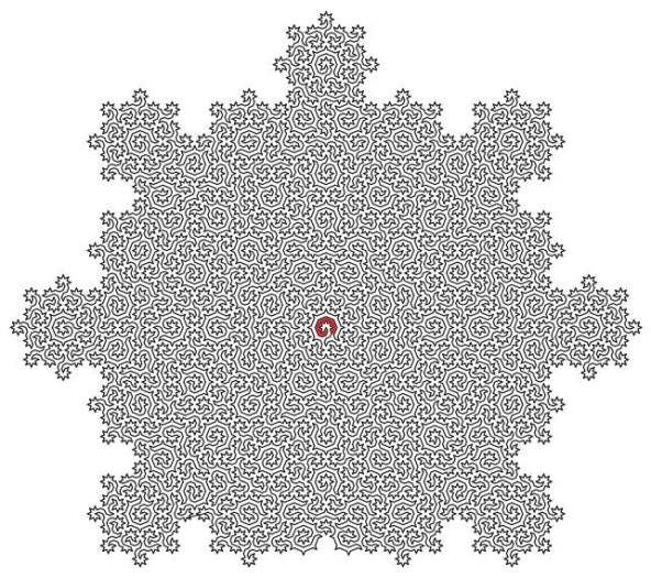 Ein Labyrinth, das durch die Suche nach einem Hamilton-Zyklus auf einer Ammann-Beenker-Kachel entsteht. Aber keine Sorge: Sie können noch viel, viel größer und schwieriger werden. Eine Lösung ist weiter unten zu sehen (Bild: Universität von Bristol).