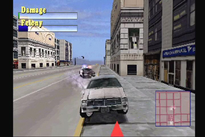 Mit einem Druck auf beide Schultertasten schauen wir nach hinten - wichtig, um verfolgende Polizeiwagen im Blick zu behalten. (Bild: Moby Games)