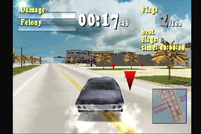 In den Driving Games absolvieren wir kurzweilige Minispiele. Checkpoints müssen in einer vorgegebenen Zeit angefahren werden. (Bild: Moby Games)