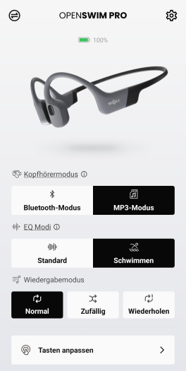 Im MP3-Betrieb kann zwischen einem Schwimmmodus ... (Bild: Shokz/Screenshot: Golem.de)