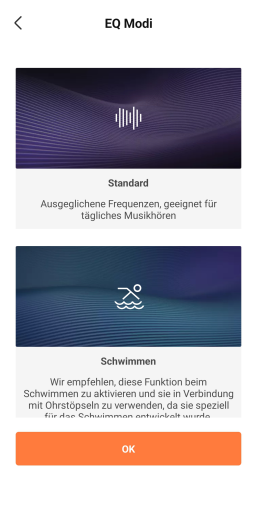 Im MP3-Modus gibt es fürs Schwimmen einen speziellen Modus. (Bild: Shokz/Screenshot: Golem.de)