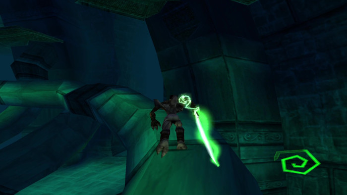 Die beiden Welten unterscheiden sich nicht nur in der Farbgebung und den vorherrschenden Gegnern, auch die Umgebung ändert sich an einigen Stellen. So kann man zum Beispiel nur in der Spektralwelt über dieses verbogene Rohr laufen. (Quelle: Crystal Dynamics / Medienagentur Plassma)