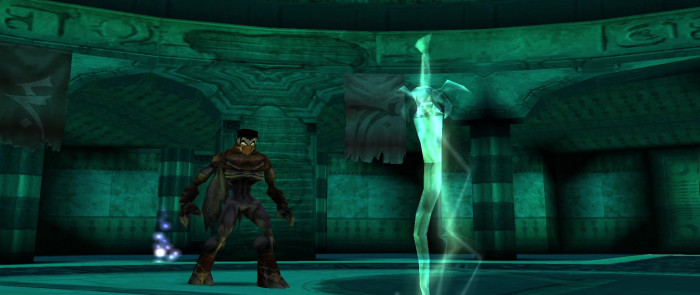 Kain hinterlässt uns nach dem ersten Kampf, den wir gegen ihn führen, ein ganz besonderes Schwert, das uns fortan zur Verfügung steht – allerdings nur bei voller Lebensenergie. (Quelle: Crystal Dynamics / Medienagentur Plassma)