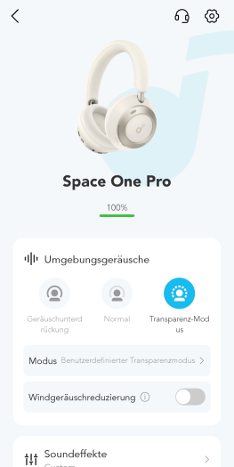 Der Transparenzmodus des Space One Pro klingt natürlich. (Bild: Anker/Screenshot: Golem.de)