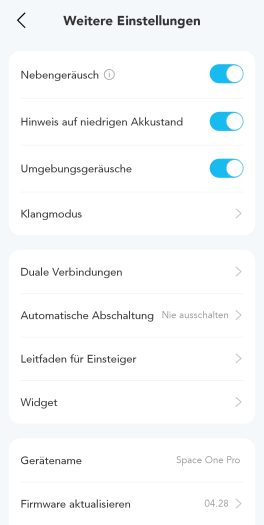 In einem Untermenü finden sich weitere Einstellungen. Nicht alle werden erklärt. (Bild: Anker/Screenshot: Golem.de)