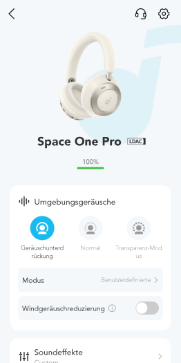 Bei LDAC-Wiedergabe zeigt der Startbildschirm das an. (Bild: Anker/Screenshot: Golem.de)