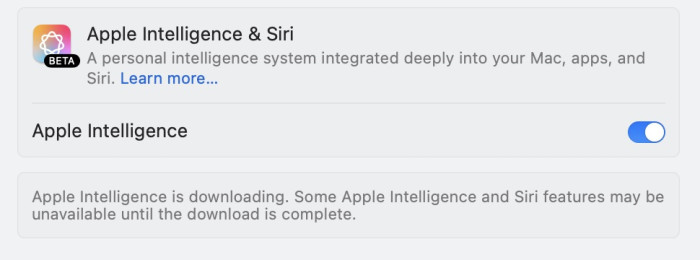 Apple Intelligence kann einfach per Schalter aktiviert werden - sobald Apple es freischaltet. (Screenshot: Christian Rentrop)