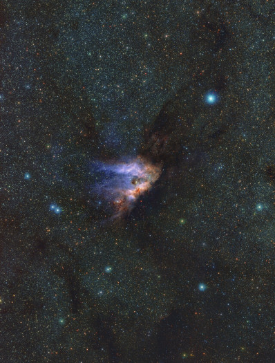 Eine Infrarotansicht des Messier-17-Nebels (Credits: ESO/VVVX survey).