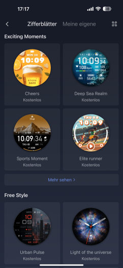 Bei Amazfit gibt es kostenlose und kostenpflichtige Zifferblätter. (Bild: Amazfit / Screenshot: Golem.de)