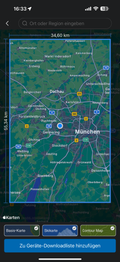 Hier laden wir einen Kartenabschnitt auf die Uhr. (Bild: Amazfit / Screenshot: Golem.de)