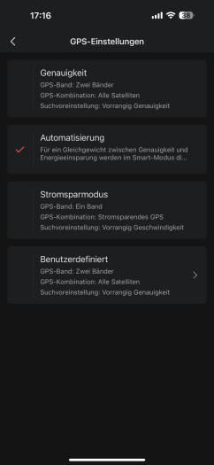 In der App von Amazfit können wir zwischen mehreren GPS-Modi wählen. (Bild: Amazfit / Screenshot: Golem.de)