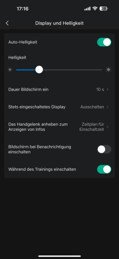 Auch die Optionen für das Display finden wir in der App. (Bild: Amazfit / Screenshot: Golem.de)