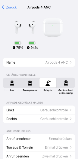 Mit dieser Einstellung wechselt eine Automatik zwischen ANC-Betrieb und Transparenzmodus. (Bild: Apple/Screenshot: Golem.de)
