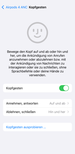 Die Kopfgesten können für Anrufe genutzt werden. (Bild: Apple/Screenshot: Golem.de)