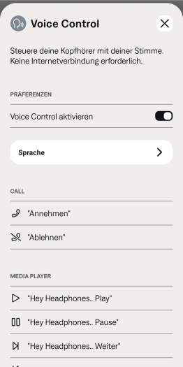 Diese Befehle kennt die Sprachsteuerung der Quiet Comfort Earbuds 3, Abweichungen werden nicht erlaubt. (Bild: Bose/Screenshot: Golem.de)